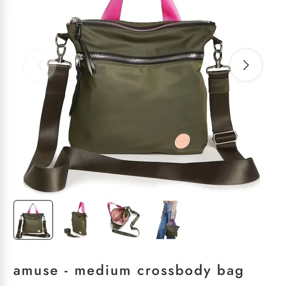 Shorty Love Olive Crossbody Bag with Pink Trim and matching wallet - Picture 13 of 16